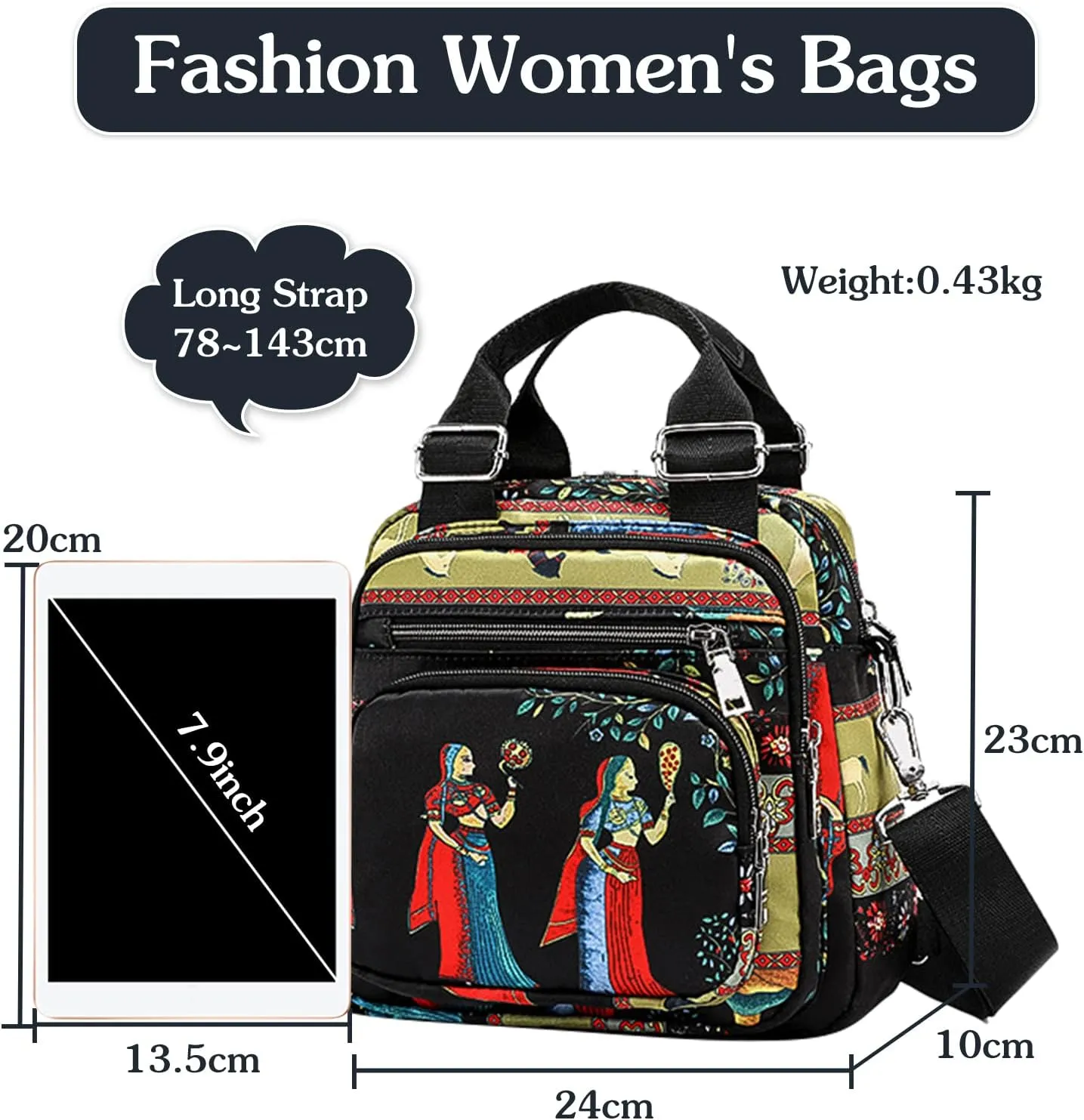 PORRASSO Women Crossbody Bag Small Backpack Casual Shoulder Bag Multi-pocket Daypack