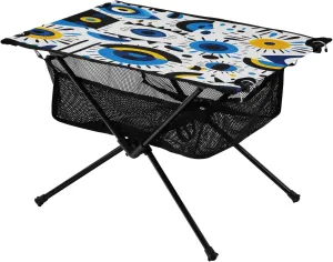 Portable Camping Table Foldable with Mesh Storage Lightweight Compact Camp Tent Side Table for Outside,Camping,Hiking,Tailgating,Blue Eye