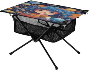 Portable Camping Table Foldable with Mesh Storage Lightweight Compact Camp Tent Side Table for Outside,Camping,Hiking,Tailgating,Space Painting