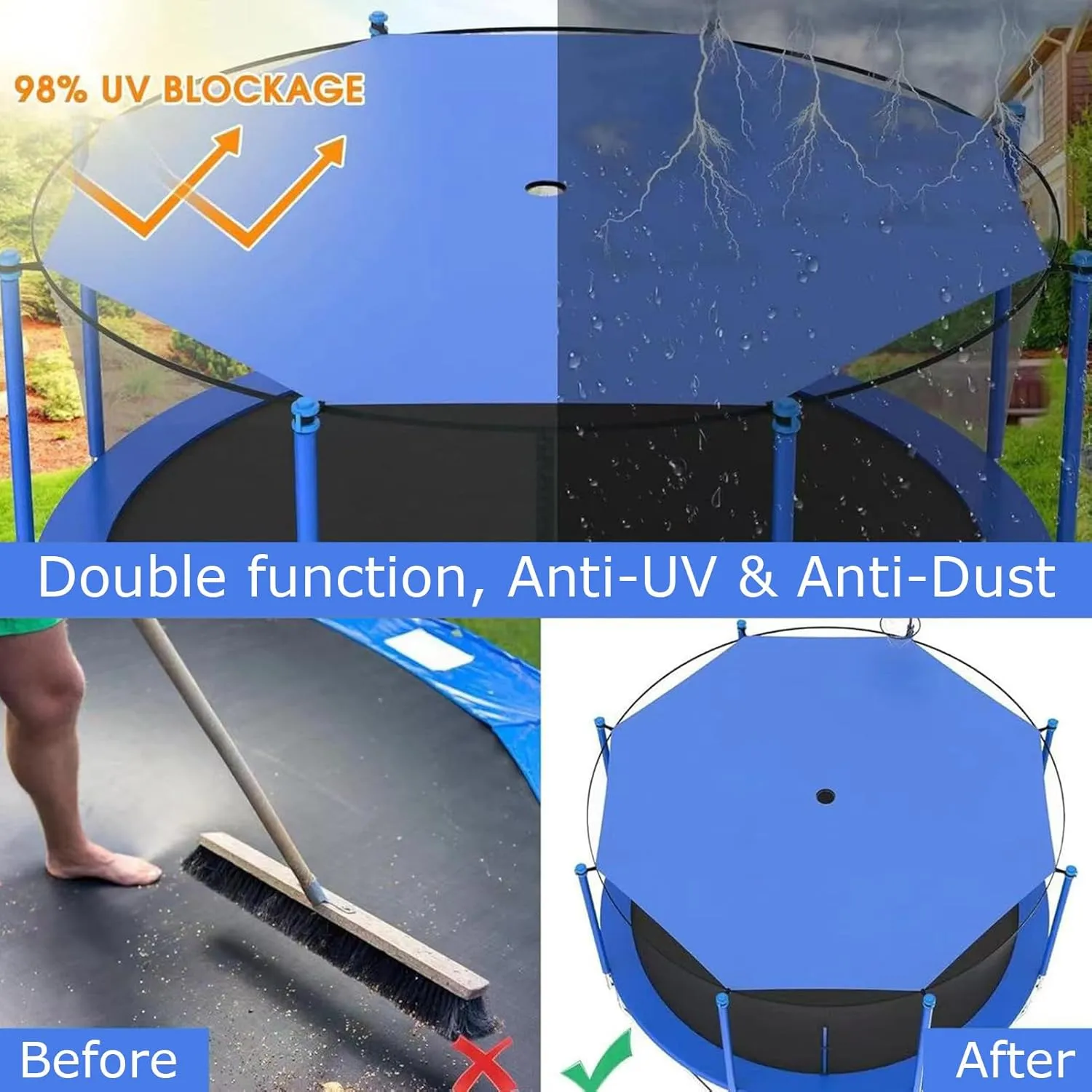 Portable Trampoline Shade Cover, Sun-Protection Anti-UV Sunshade Accessories Trampolines Canopy for Backyard Playground