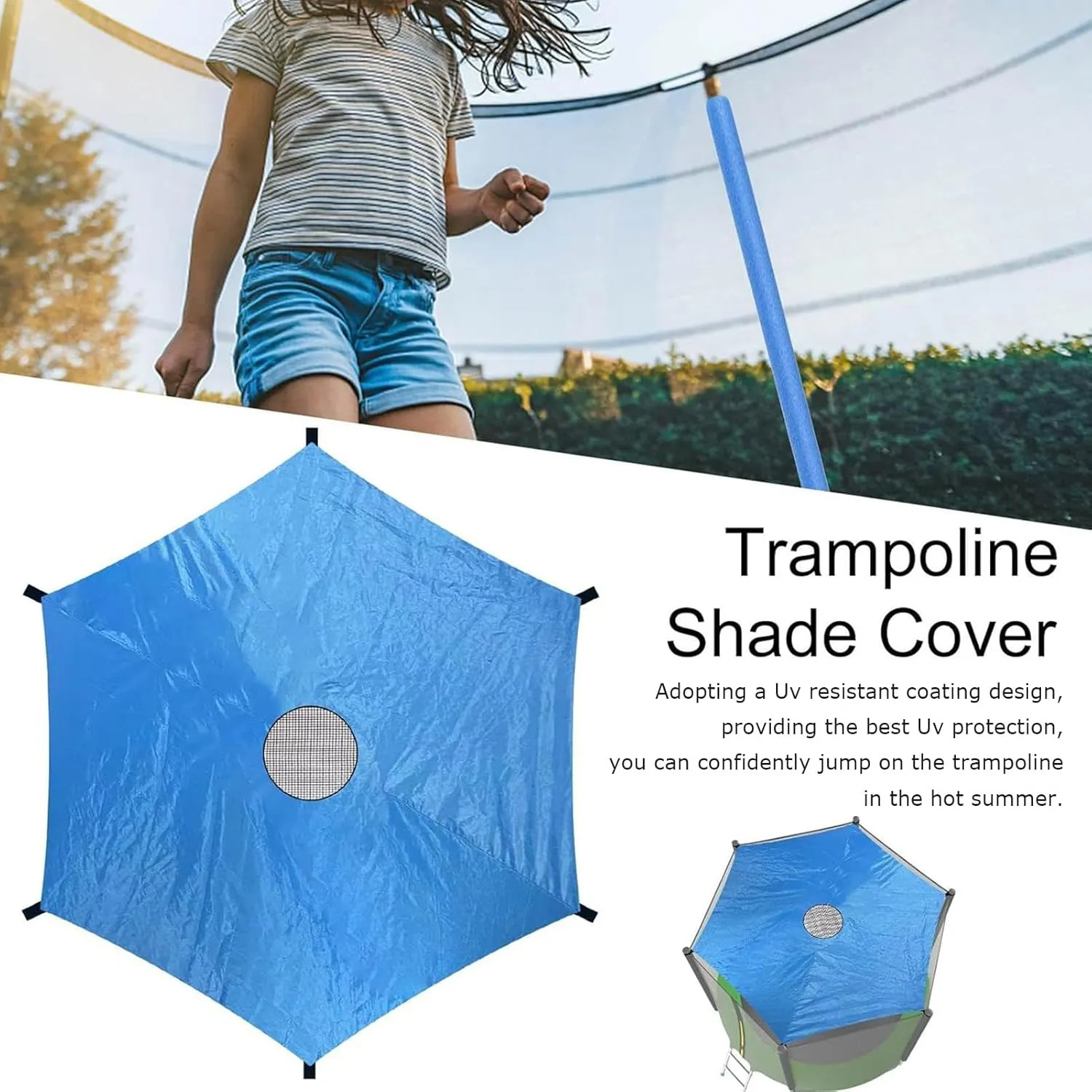 Portable Trampoline Shade Cover, Sun-Protection Anti-UV Sunshade Accessories Trampolines Canopy for Backyard Playground