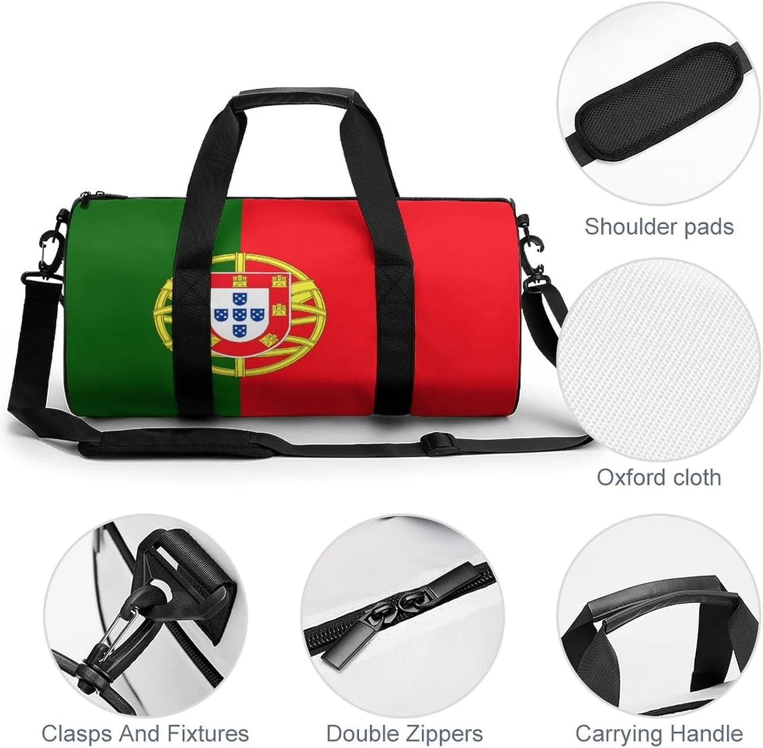 Portugal Flag Gym Duffel Bag for Women Men Dry Wet Pocket Travel Tote