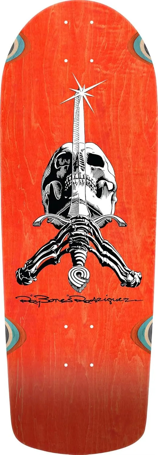 Powell Peralta OG Rodriguez Skull & Sword Snub Brite Lite '06' Skateboard Deck, Orange Stain, 10" x 28.25"