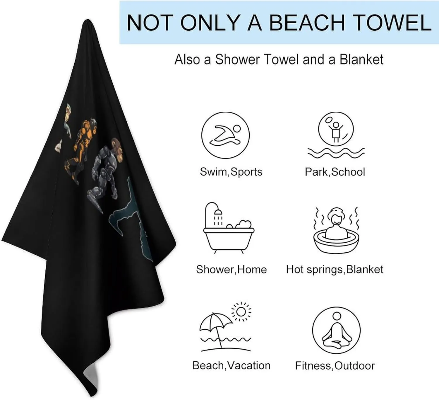 Prehistoric Ape Robot to Man Evolution Beach Towel Cute Bath Towel Swim Pool Gym Yoga Towels Large 130x80cm