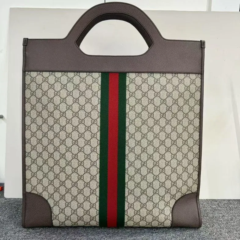 Preloved Gucci GG Supreme Beige Tote Bag with Green and Red Stripe