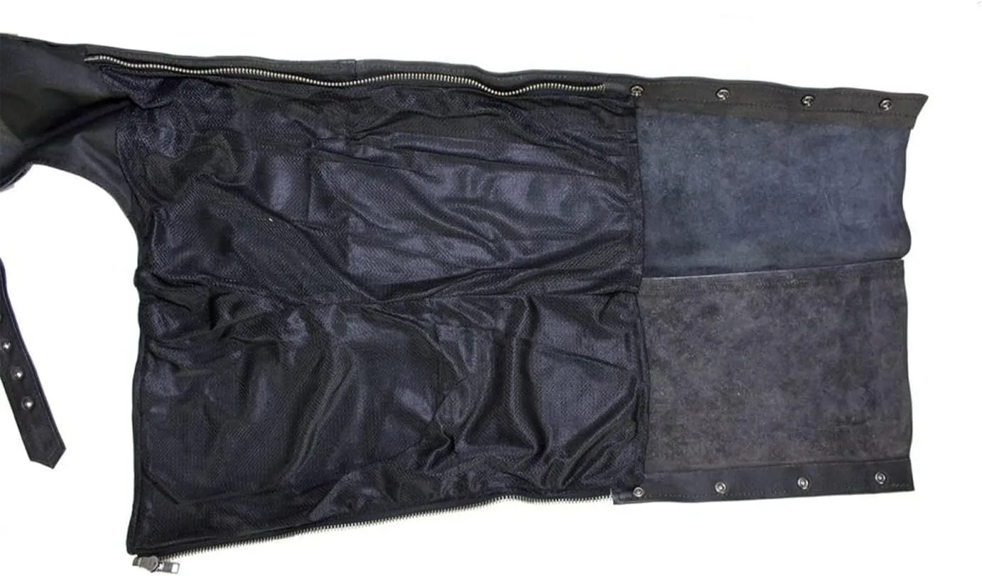 Premium Cowhide Leather Chaps for Motorcycle Men's Biker Riding Cowboy Chaps Black Multi-Pocket Split Soft Leather Pants