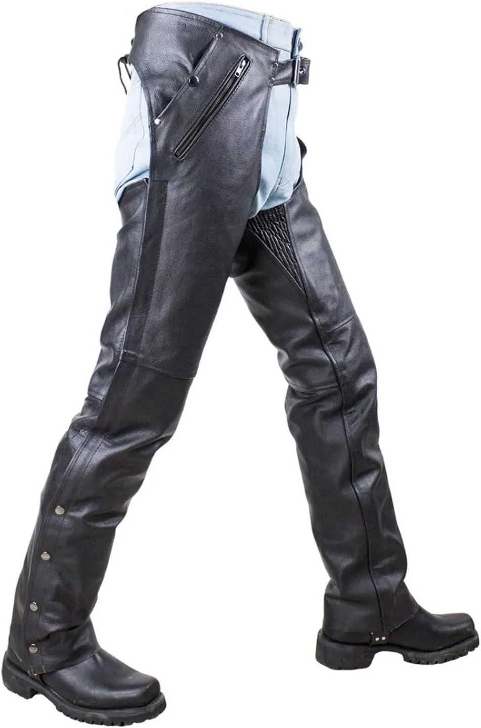 Premium Cowhide Leather Chaps for Motorcycle Men's Biker Riding Cowboy Chaps Black Multi-Pocket Split Soft Leather Pants