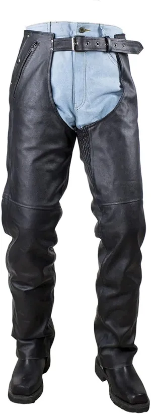Premium Cowhide Leather Chaps for Motorcycle Men's Biker Riding Cowboy Chaps Black Multi-Pocket Split Soft Leather Pants