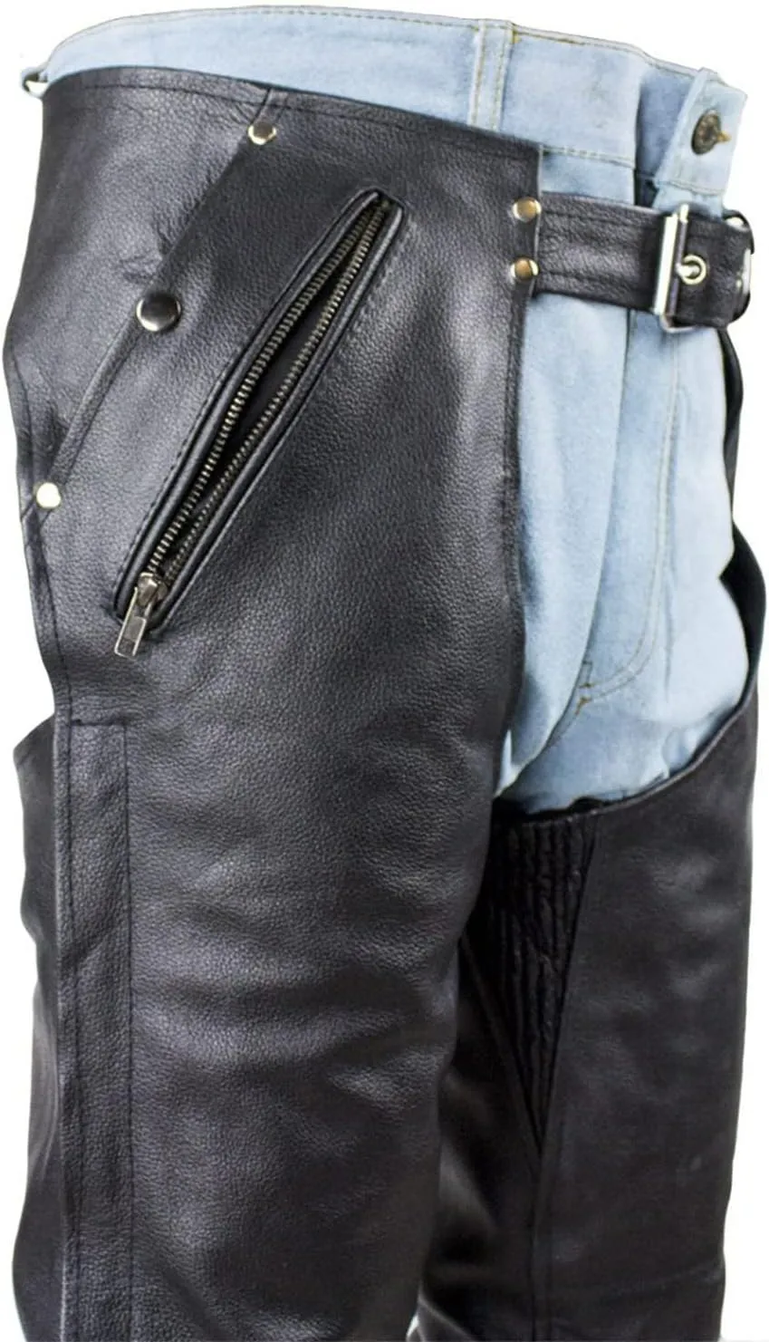 Premium Cowhide Leather Chaps for Motorcycle Men's Biker Riding Cowboy Chaps Black Multi-Pocket Split Soft Leather Pants