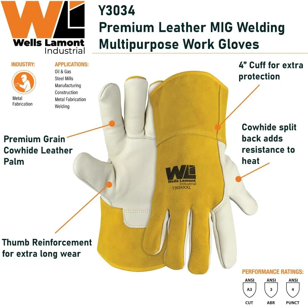 Premium Cowhide Leather Mig Welding Glove | Para-Aramid Lined - Welding, Manufacturing, Construction