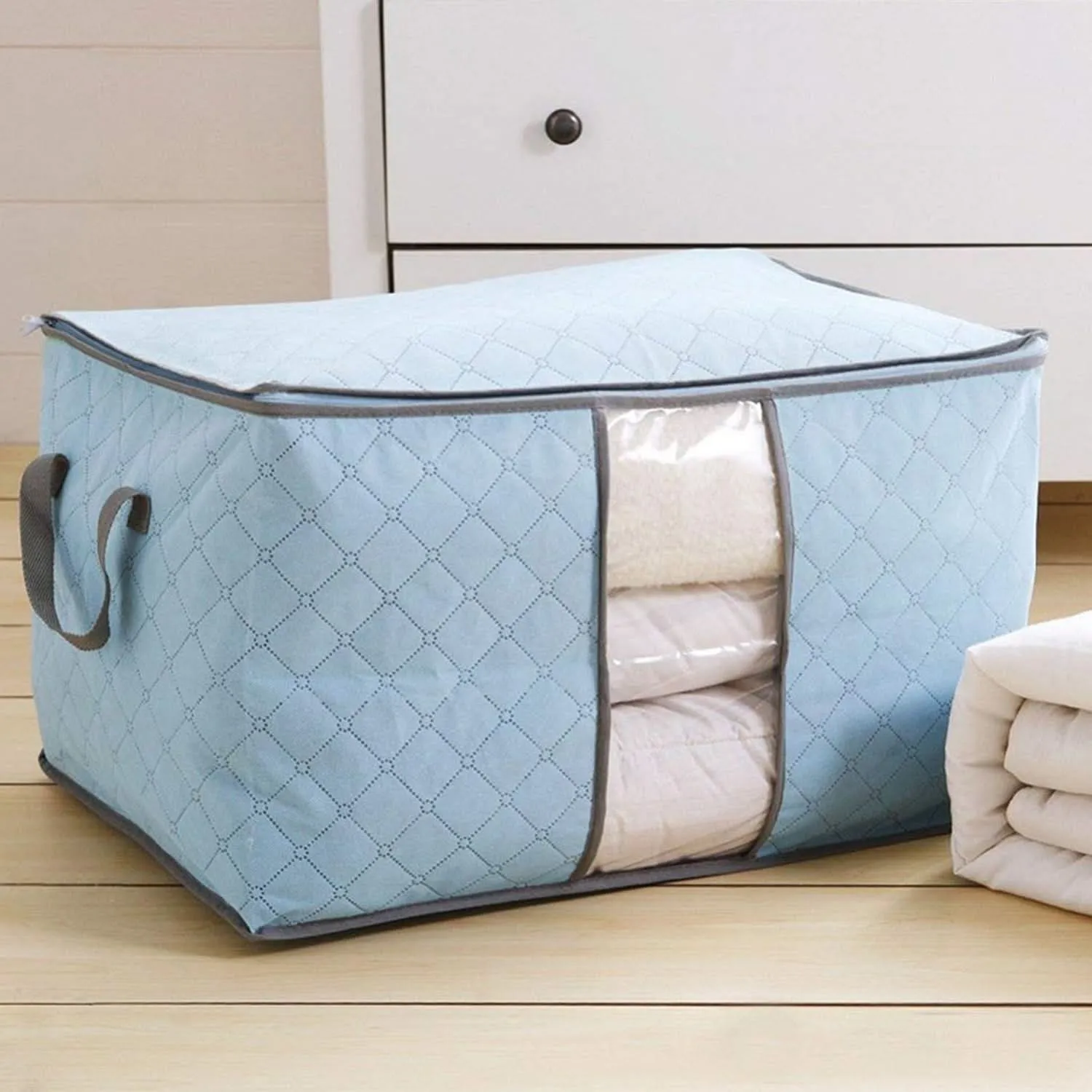 Premium Quilted Foldable Storage Bag With Transparent Window