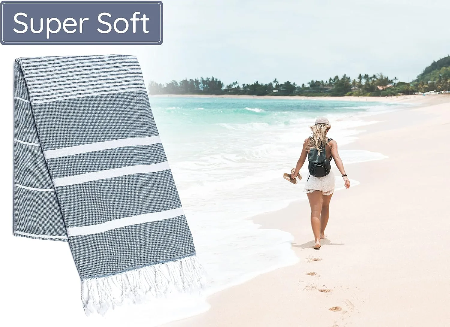 Premium Turkish Beach Towel (35”x67”) Suitable for Adults and Kids 100% Natural Cotton Quick Dry and Sand Free Turkish Towel Beach Blanket – Blue Skydiver Color