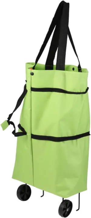 PRETYZOOM Collapsible Shopping Cart Portable Green Trolley for Vegetables Lightweight Folded Design for Shopping Travel Outdoor Use Fits Pocket Suitable for All Ages