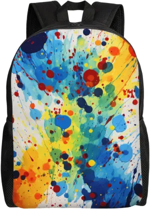 Primary Splatter Painting Laptop Backpack For Men Women Waterproof Lightweight Travel Backpack Casual Daypack