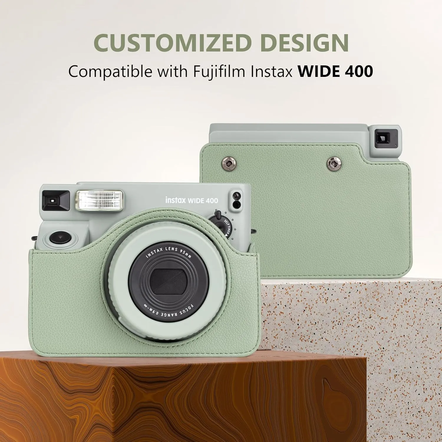 Protective Leather Case Compatible with Fujifilm Instax Wide 400 Instant Camera, for Instax Wide 400 Camera Case with Shoulder Strap - Green