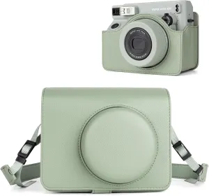 Protective Leather Case Compatible with Fujifilm Instax Wide 400 Instant Camera, for Instax Wide 400 Camera Case with Shoulder Strap - Green
