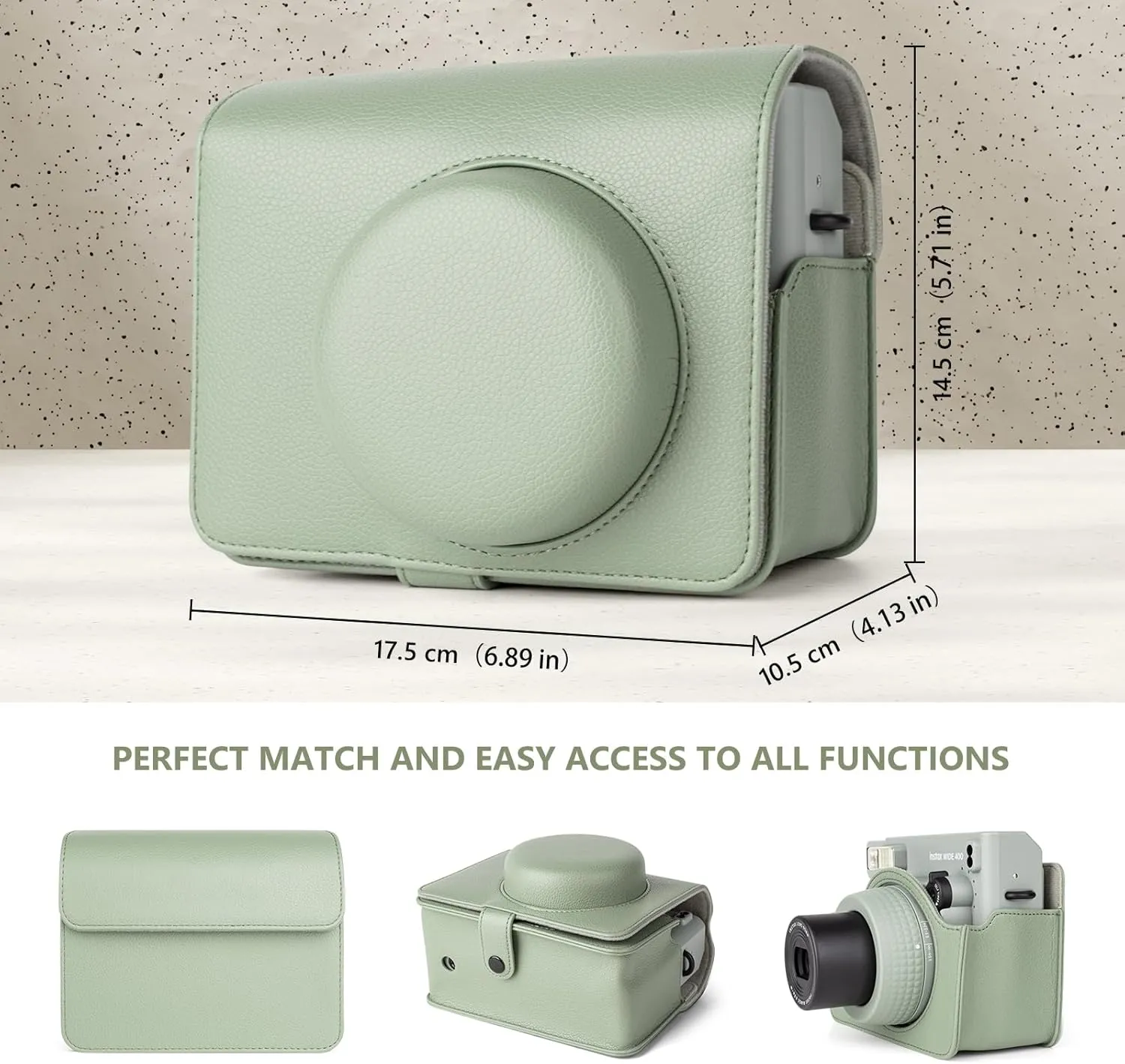 Protective Leather Case Compatible with Fujifilm Instax Wide 400 Instant Camera, for Instax Wide 400 Camera Case with Shoulder Strap - Green