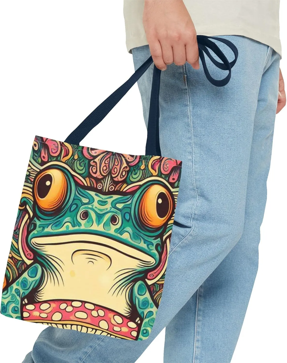 Psychedelic Frog Tote Bag – Trippy Hippy Style Eco-Friendly Reusable Shopping Bag for Women