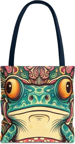 Psychedelic Frog Tote Bag – Trippy Hippy Style Eco-Friendly Reusable Shopping Bag for Women