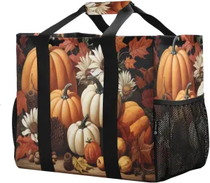Pumpkin Autumn Fall Maples Foldable Travel Duffel Bag for Men Women Waterproof Weekender Overnight Carry On Tote Bag with Comfortable Handle Sports Gym Bag for Airplane Sport Hospital Business Trips