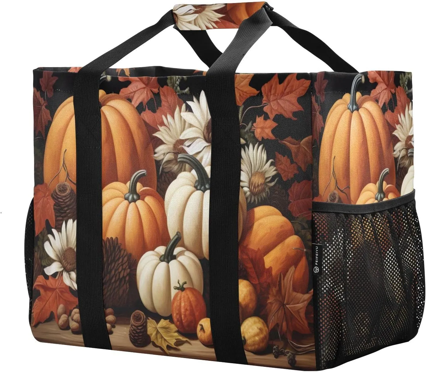 Pumpkin Autumn Fall Maples Foldable Travel Duffel Bag for Men Women Waterproof Weekender Overnight Carry On Tote Bag with Comfortable Handle Sports Gym Bag for Airplane Sport Hospital Business Trips