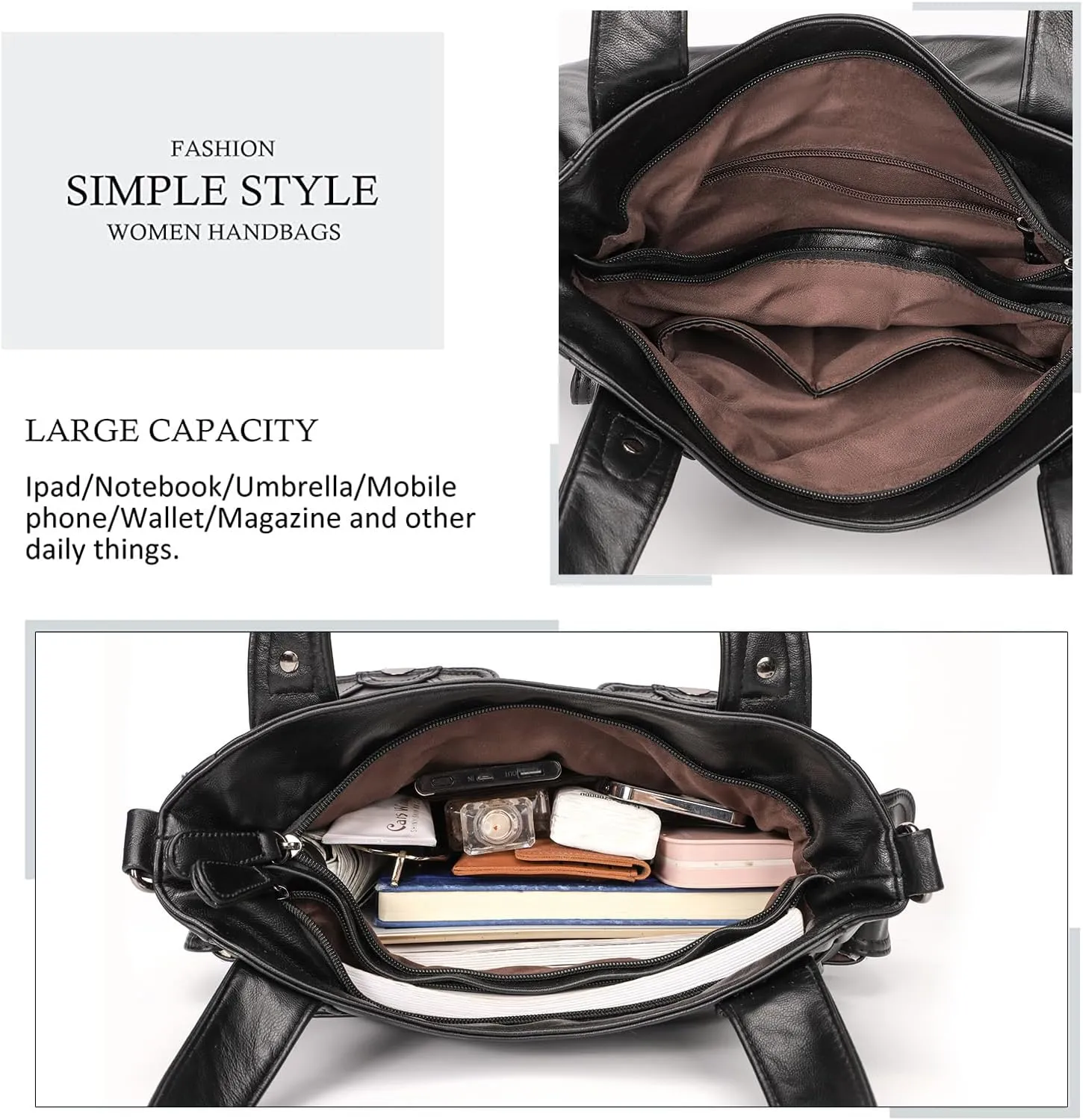 Purses and Handbags for Women Large Hobo Shoulder Bags Soft PU Leather Multi-Pocket Tote Bag