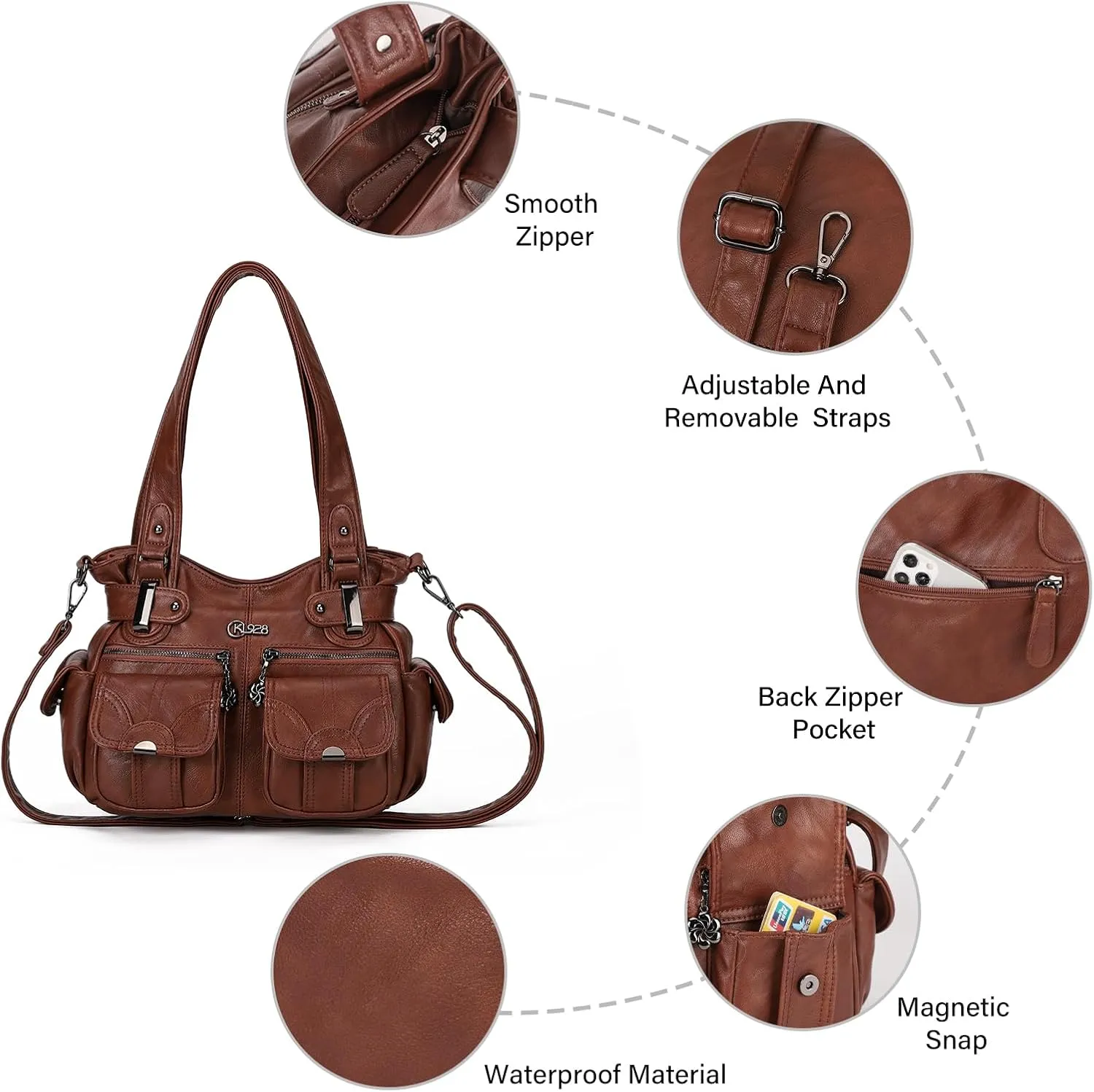 Purses and Handbags for Women Large Hobo Shoulder Bags Soft PU Leather Multi-Pocket Tote Bag