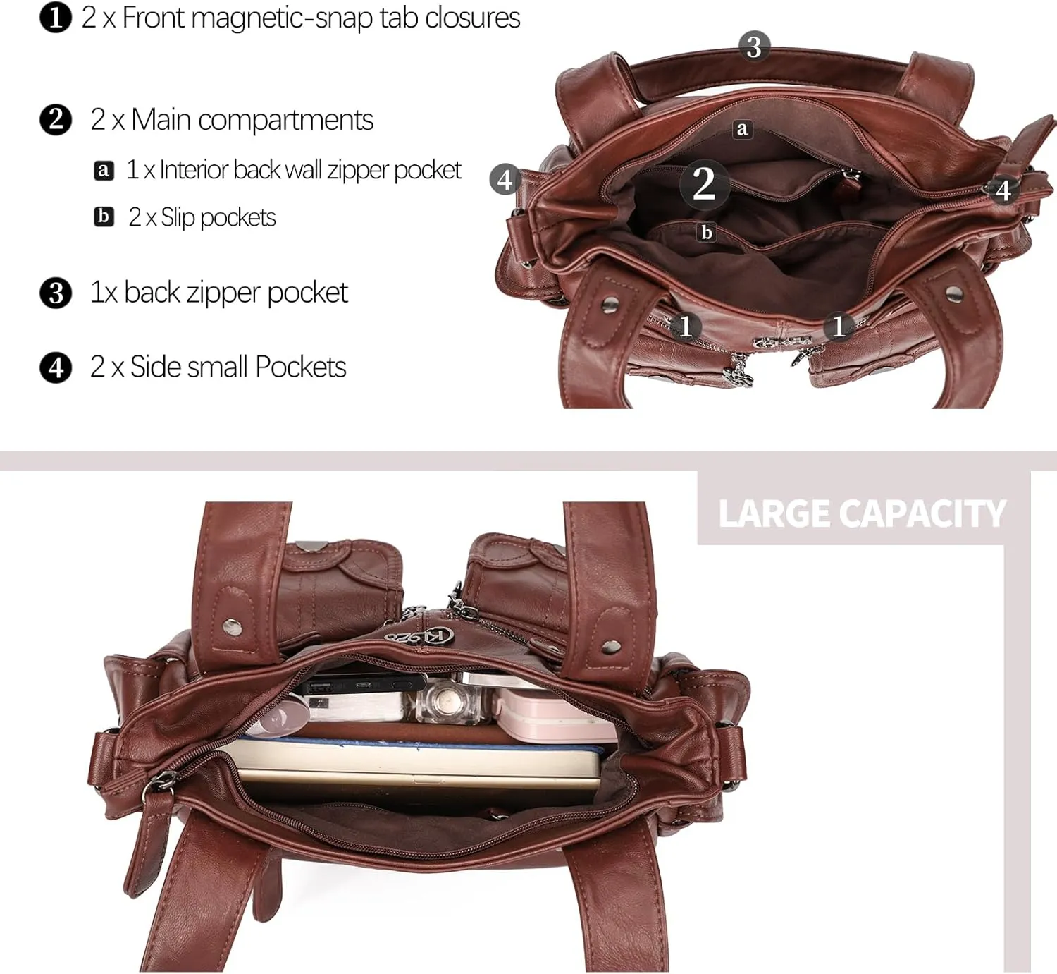 Purses and Handbags for Women Large Hobo Shoulder Bags Soft PU Leather Multi-Pocket Tote Bag