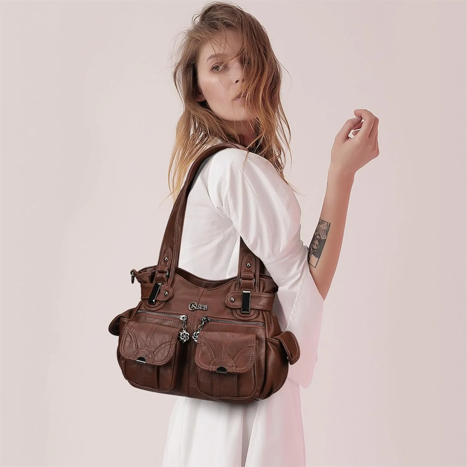 Purses and Handbags for Women Large Hobo Shoulder Bags Soft PU Leather Multi-Pocket Tote Bag
