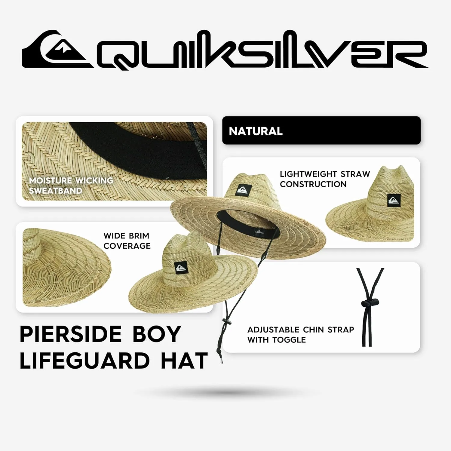 Quiksilver Boys Pierside Lifeguard Hat – 100% Straw Sun Hat for Kids, Lightweight and Breathable with Wide Brim