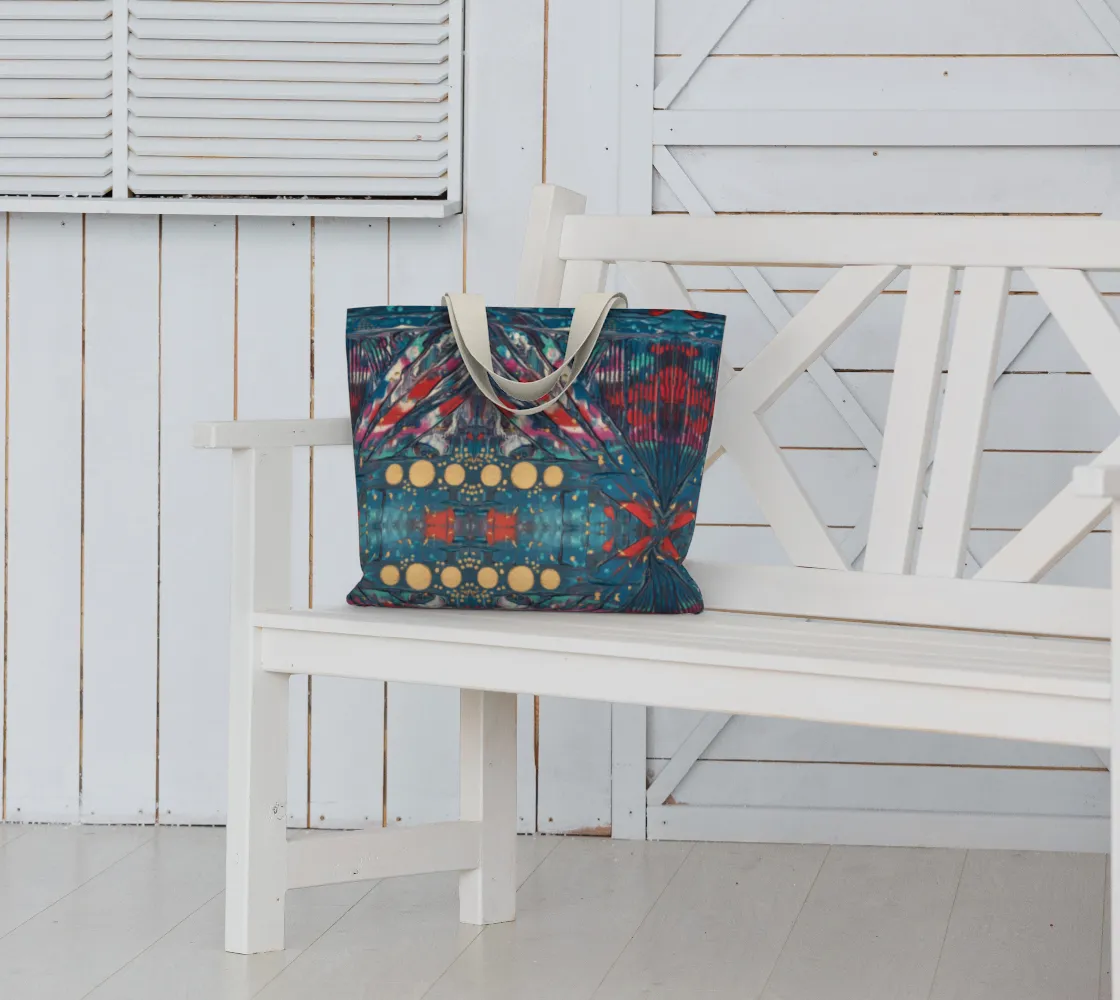 "Awakening" Large Tote (Turquoise, Red, Gold)