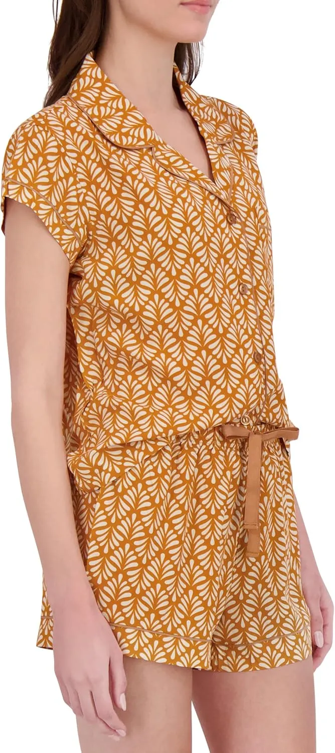 RACHEL ZOE Printed Woven Womens Pajama Sets Shorts, Classic or Oversized Fit Matching PJ Set with Button Up Top, Summer PJs