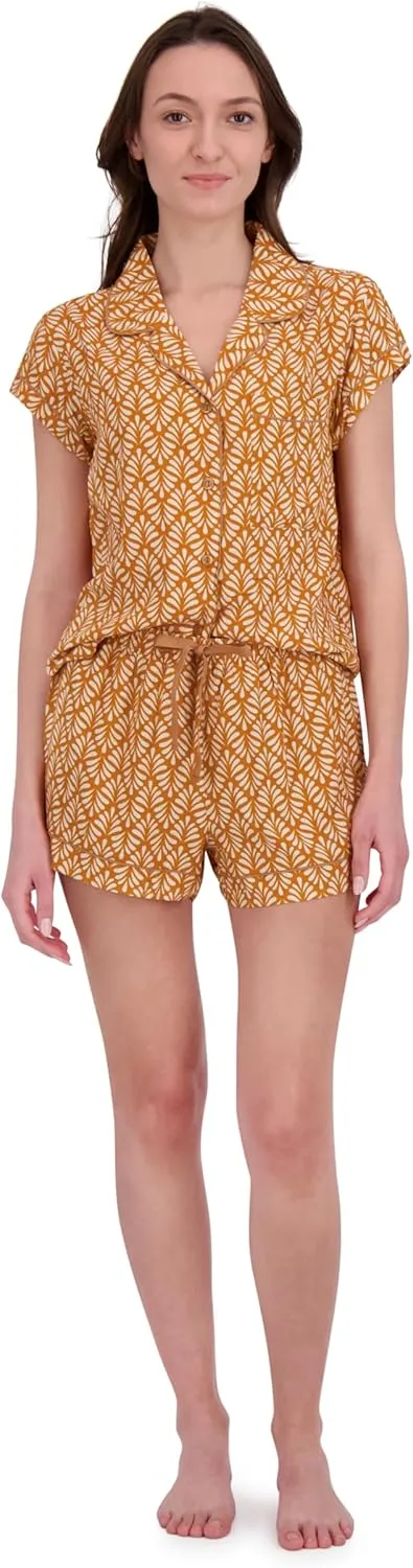 RACHEL ZOE Printed Woven Womens Pajama Sets Shorts, Classic or Oversized Fit Matching PJ Set with Button Up Top, Summer PJs