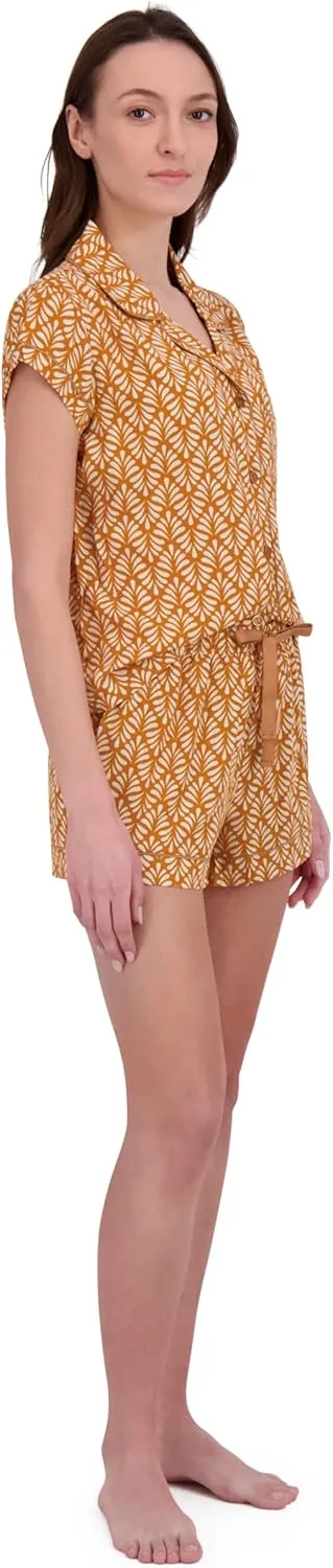 RACHEL ZOE Printed Woven Womens Pajama Sets Shorts, Classic or Oversized Fit Matching PJ Set with Button Up Top, Summer PJs
