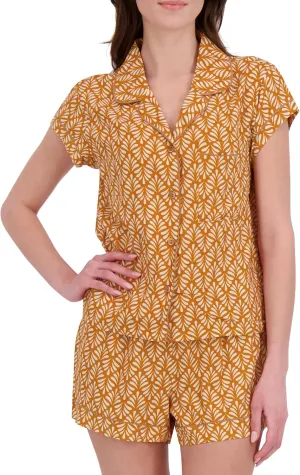 RACHEL ZOE Printed Woven Womens Pajama Sets Shorts, Classic or Oversized Fit Matching PJ Set with Button Up Top, Summer PJs