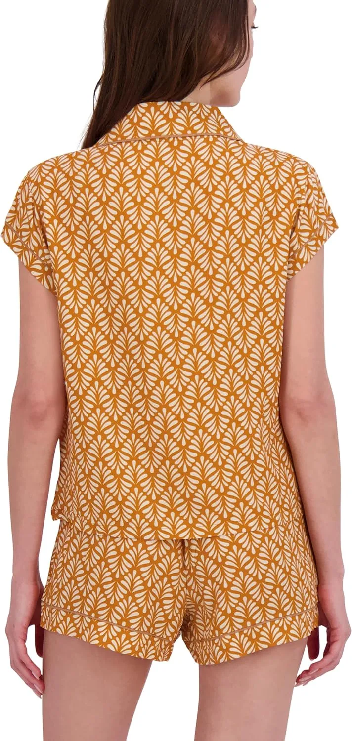 RACHEL ZOE Printed Woven Womens Pajama Sets Shorts, Classic or Oversized Fit Matching PJ Set with Button Up Top, Summer PJs