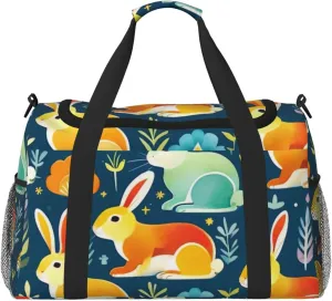 Radiant Rabbit Print Travel Duffel Bag for Men & Women, Foldable Travel Bags and Spacious Weekender Tote Bag for Storage Toiletry Luggage Personal Item