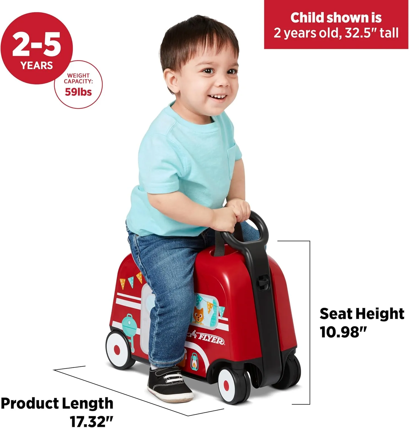 Radio Flyer 3-in-1 Happy Traveler Camper, Ride on Toy, Toddler Carry-On Storage, Ages 2-5