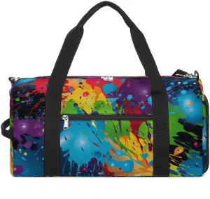 Rainbow Paint Splatter Sports Gym Bag for Men Women Travel Duffel Bag with Shoulder Strap