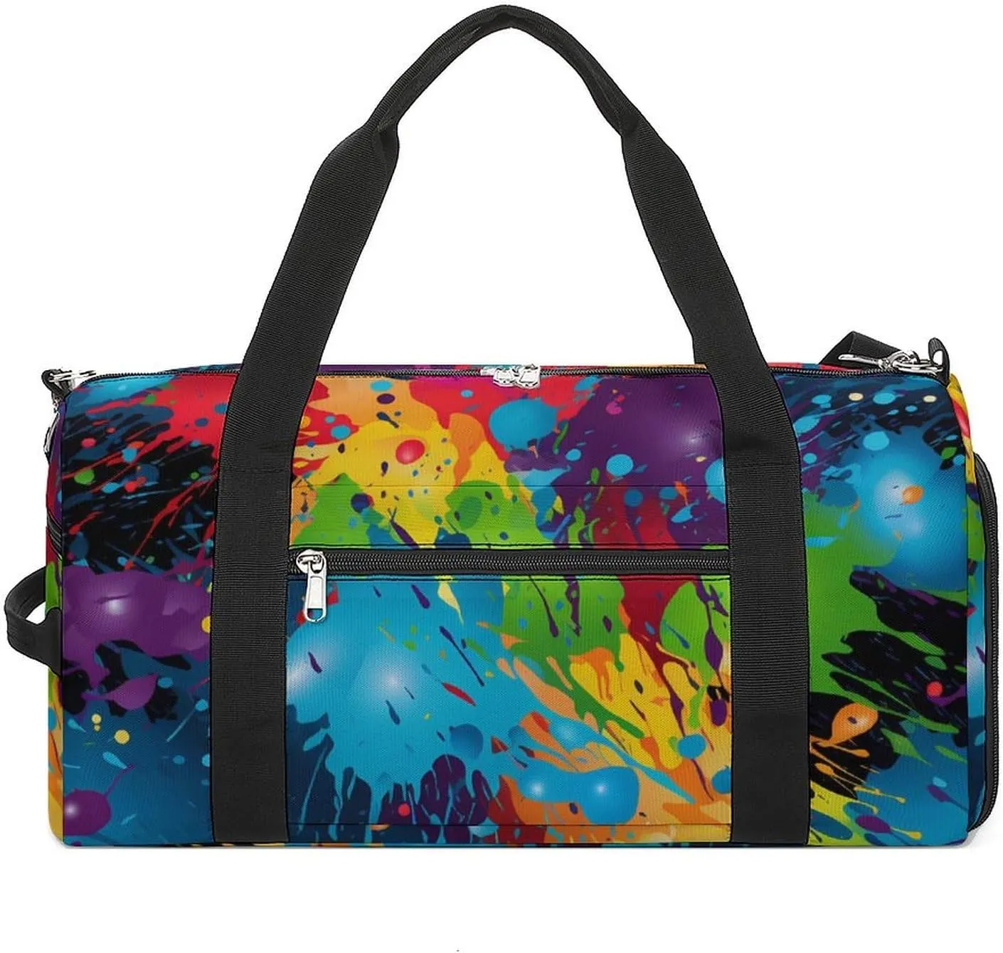 Rainbow Paint Splatter Sports Gym Bag for Men Women Travel Duffel Bag with Shoulder Strap
