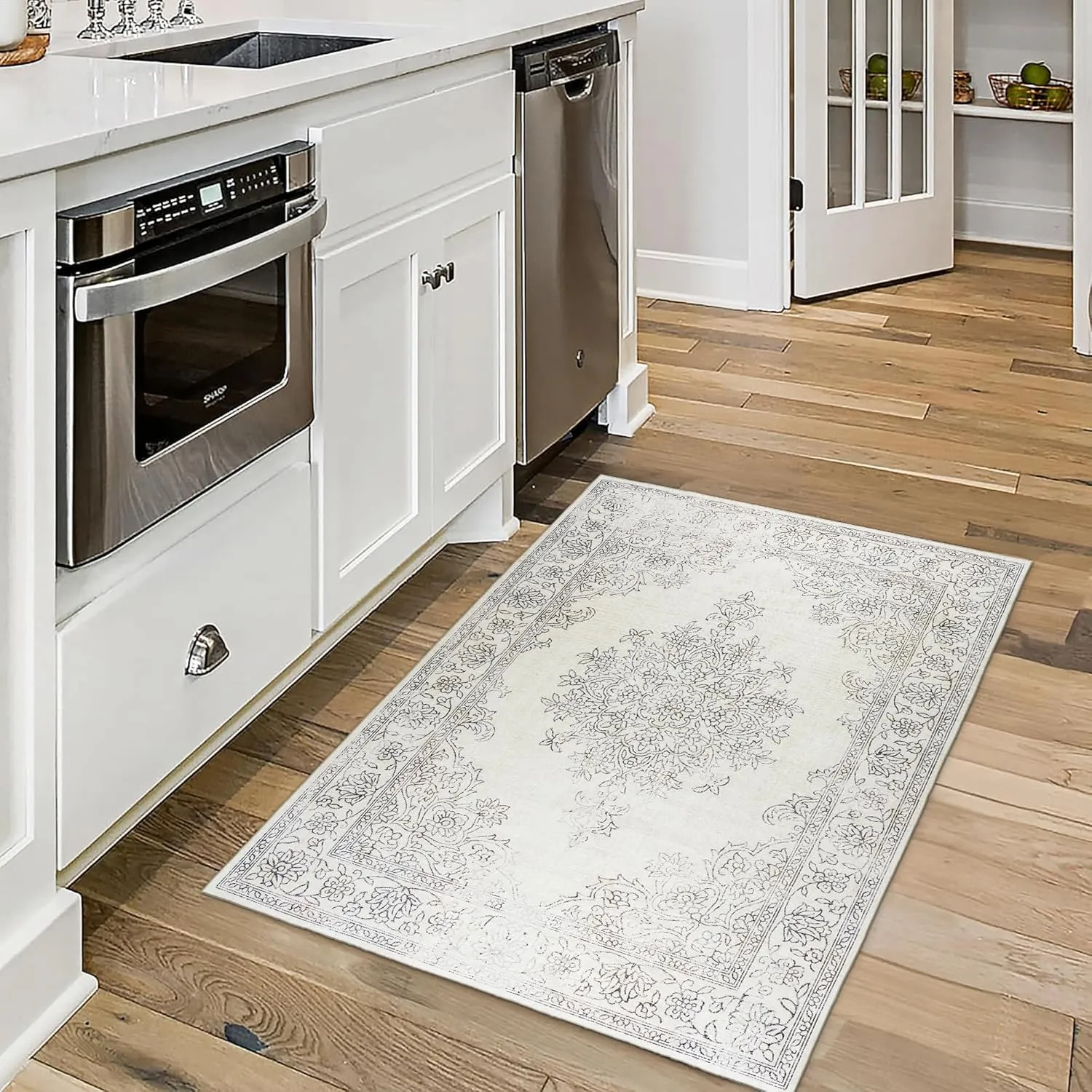 ReaLife Rugs Machine Washable Area Rug - Living Room Bedroom Bathroom Kitchen Entryway Office - Padded Crease Free Stain Resistant Premium - Boho Farmhouse Vintage- Paige- Ivory - 2'x 3'