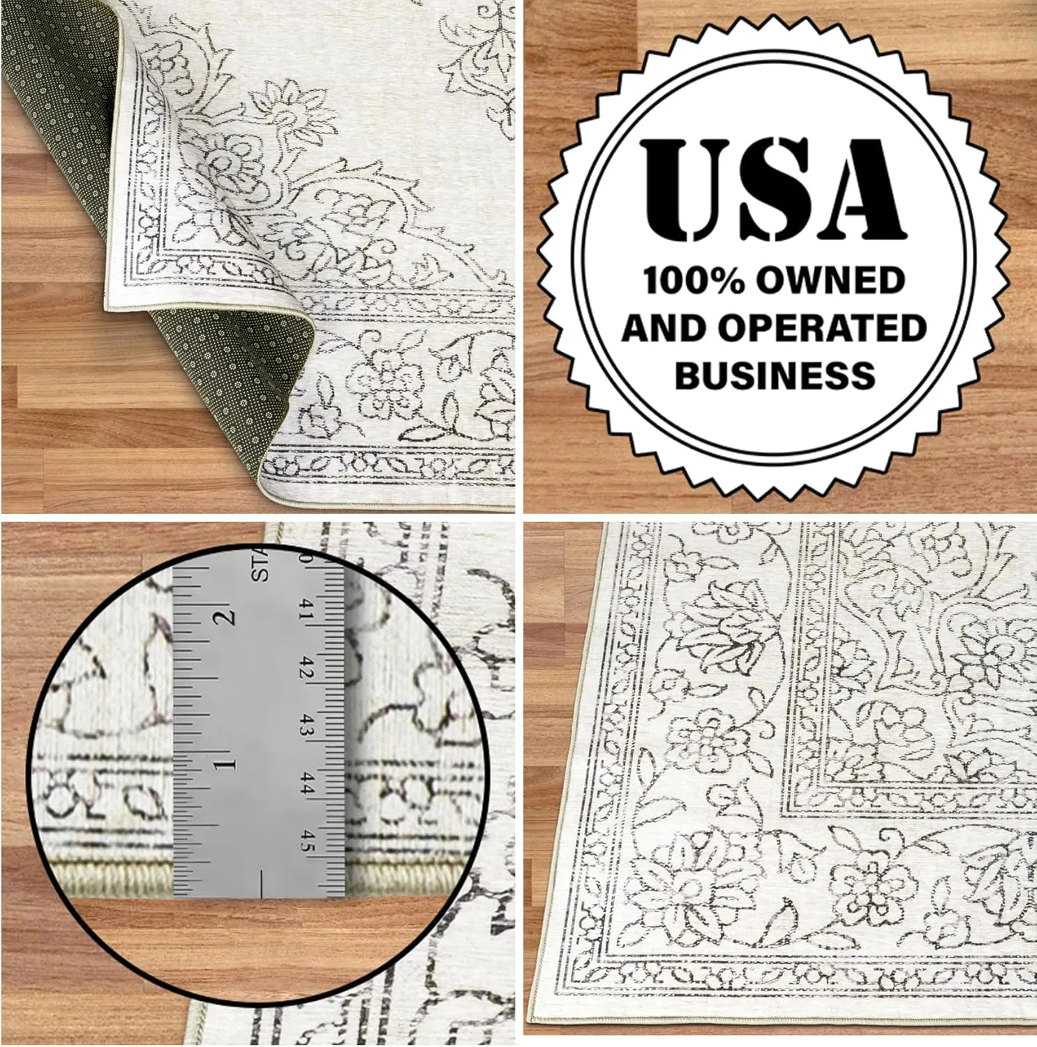 ReaLife Rugs Machine Washable Area Rug - Living Room Bedroom Bathroom Kitchen Entryway Office - Padded Crease Free Stain Resistant Premium - Boho Farmhouse Vintage- Paige- Ivory - 2'x 3'