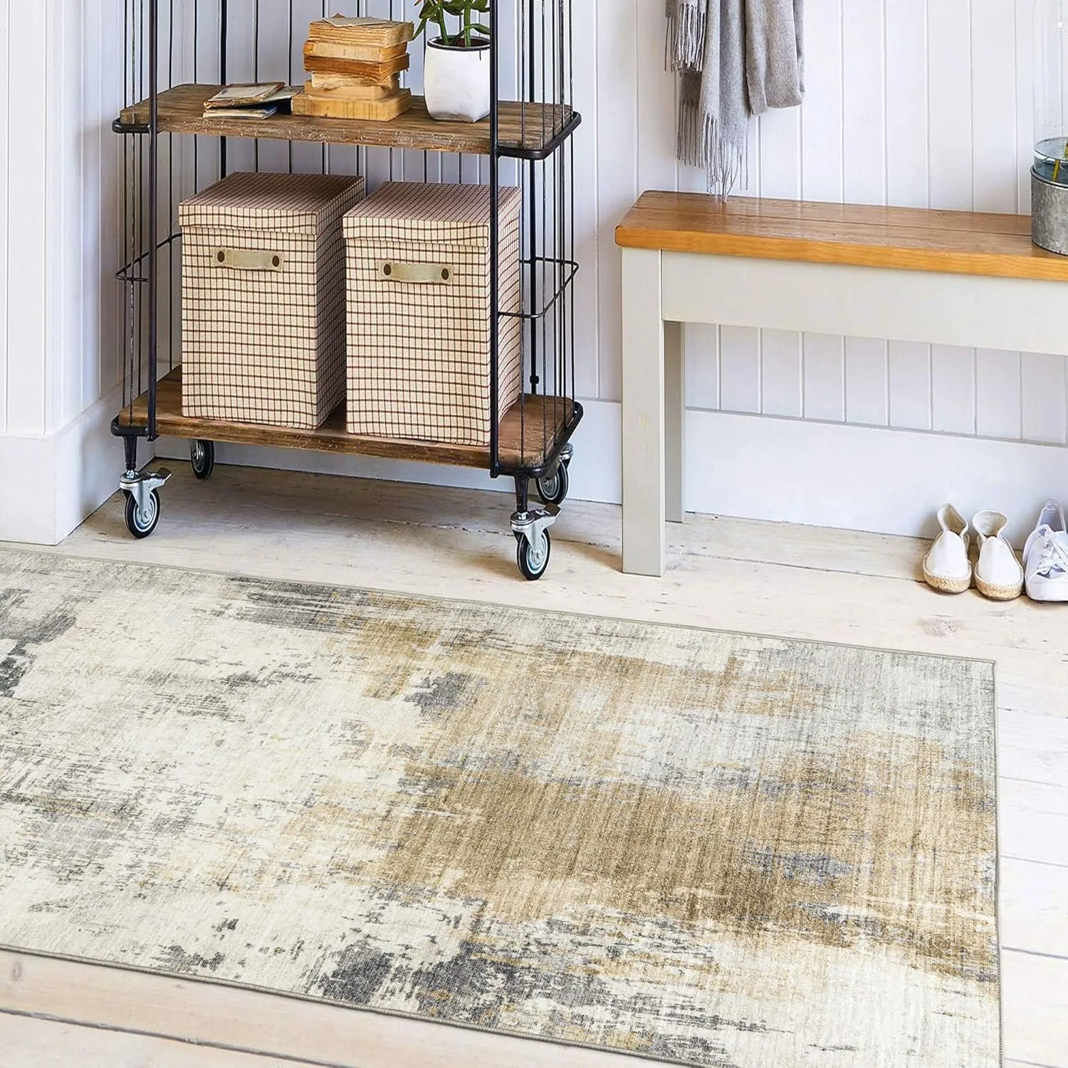 ReaLife Rugs Machine Washable Area Rug Runner - Living Room Bedroom Bathroom Kitchen Entryway Office - Padded Low Pile Stain Resistant Premium - Modern Abstract Contemporary - Quinn - Beige 2'6" x 6'