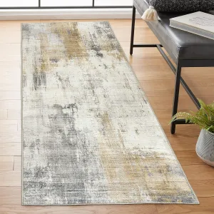 ReaLife Rugs Machine Washable Area Rug Runner - Living Room Bedroom Bathroom Kitchen Entryway Office - Padded Low Pile Stain Resistant Premium - Modern Abstract Contemporary - Quinn - Beige 2'6" x 6'
