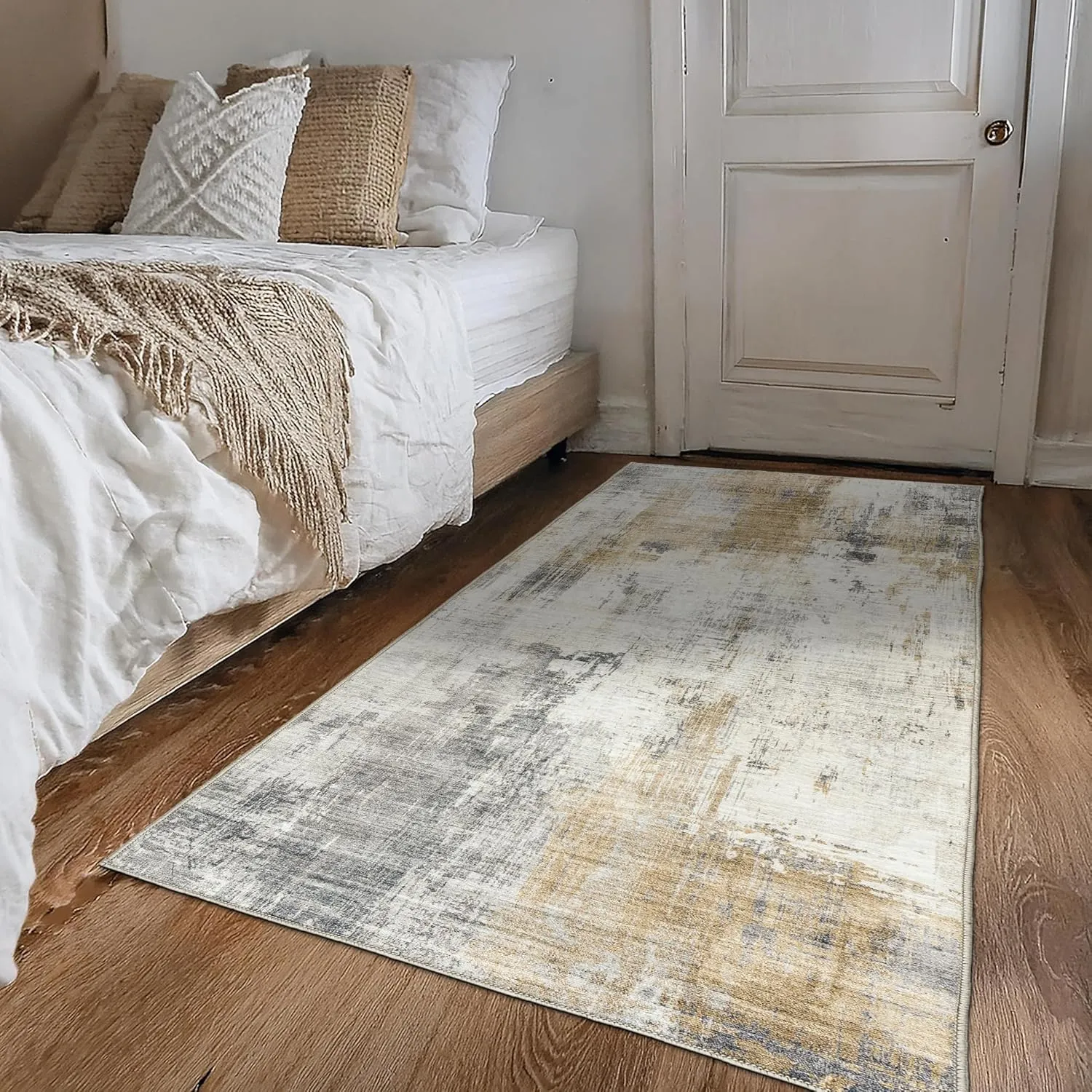 ReaLife Rugs Machine Washable Area Rug Runner - Living Room Bedroom Bathroom Kitchen Entryway Office - Padded Low Pile Stain Resistant Premium - Modern Abstract Contemporary - Quinn - Beige 2'6" x 6'