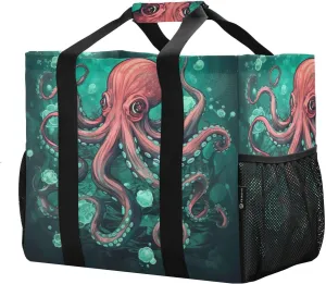 Red Cool Octopus Foldable Travel Duffel Bag for Men Women Waterproof Weekender Overnight Carry On Tote Bag with Comfortable Handle Sports Gym Bag for Sport Hospital Airplane Business