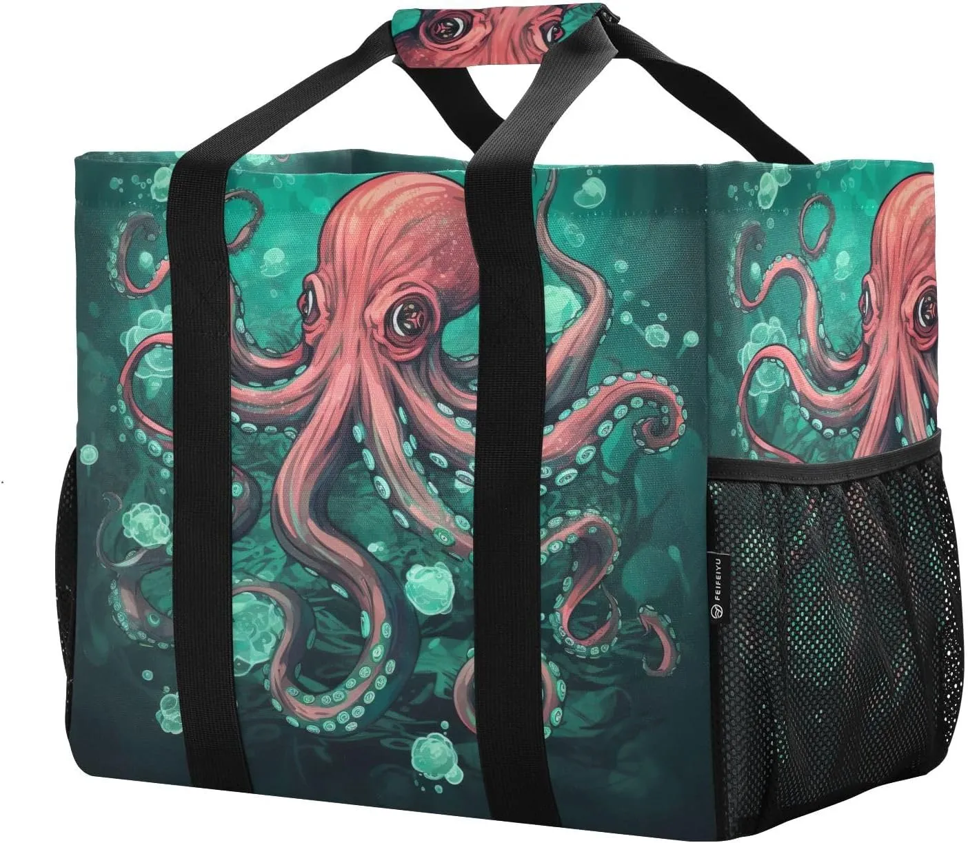 Red Cool Octopus Foldable Travel Duffel Bag for Men Women Waterproof Weekender Overnight Carry On Tote Bag with Comfortable Handle Sports Gym Bag for Sport Hospital Airplane Business