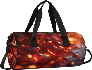 Red Crystal Heart Travel Gym Bag Waterproof Sport Dance Bag for Women Men Portable Gymnastics Duffel Bags Canvas Tote Carry on Handbag for Workout Overnight Weekender