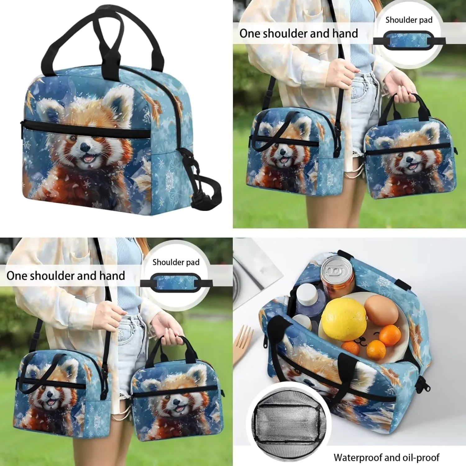 Red Panda Kids Backpack Set for School, Boys Girls School Backpack Set of 3, Large Light Girls Bookbag with Insulated Lunch Bag Kawaii Pencil Case for Elementary Middle School