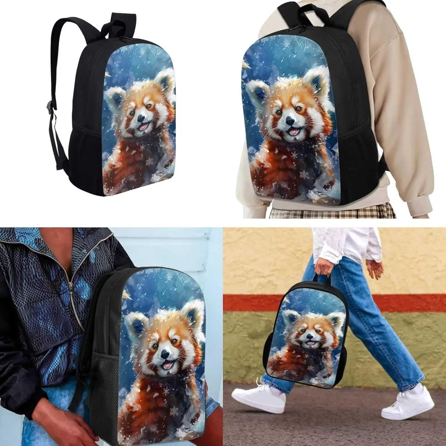 Red Panda Kids Backpack Set for School, Boys Girls School Backpack Set of 3, Large Light Girls Bookbag with Insulated Lunch Bag Kawaii Pencil Case for Elementary Middle School